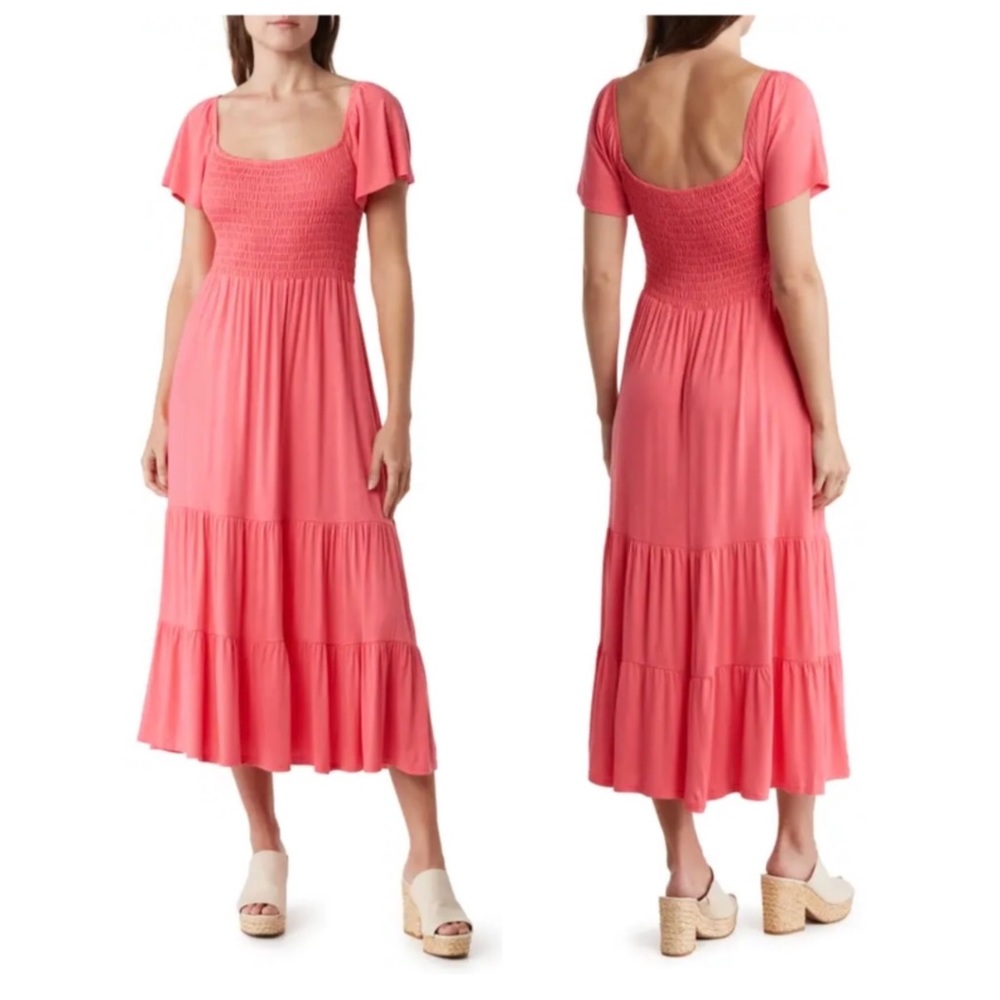 - West K Smocked Coral Pink T Shirt Dress Size L